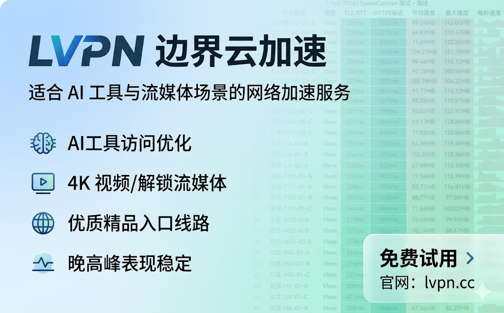 跨境办公与 AI 时代标配：边界云加速（LVPN）—— 专为精品、稳定而生的网络加速服务